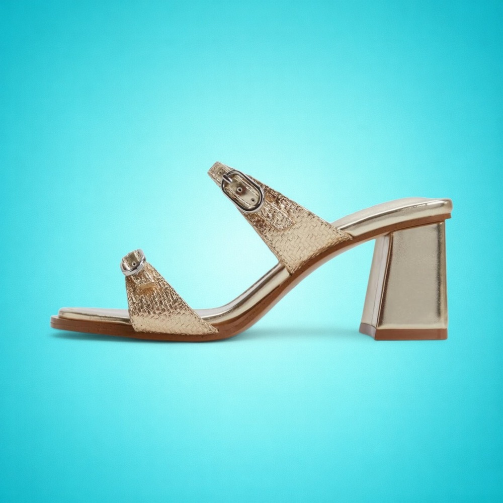 New Women's Gold Aldo Maymay Open-Toe Heels, Size‎ 6